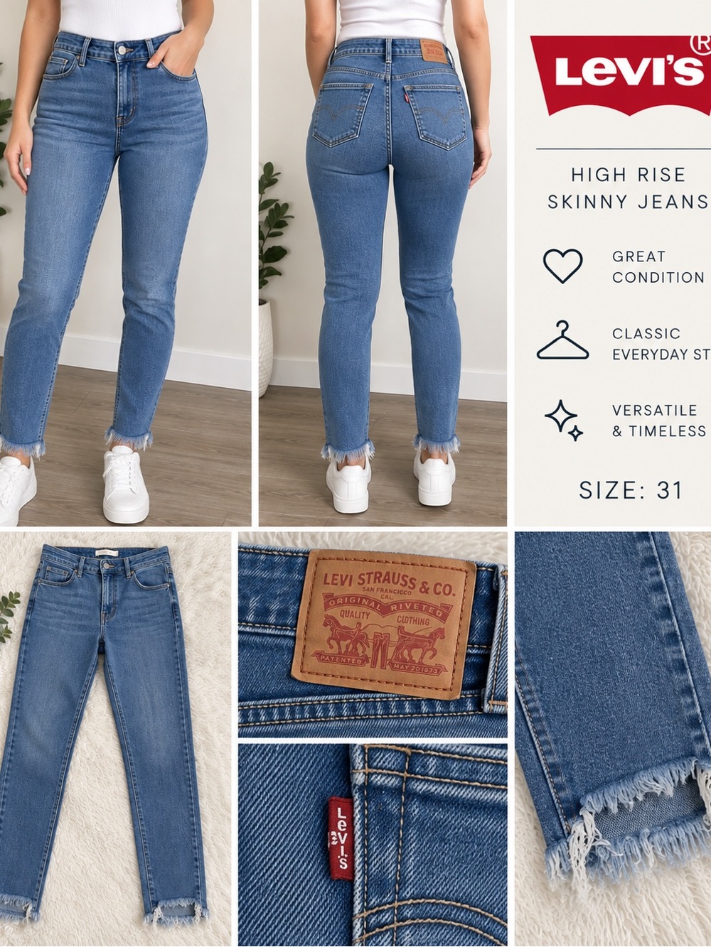 Levi's High Rise Skinny Jeans in Light Blue with Frayed Hem